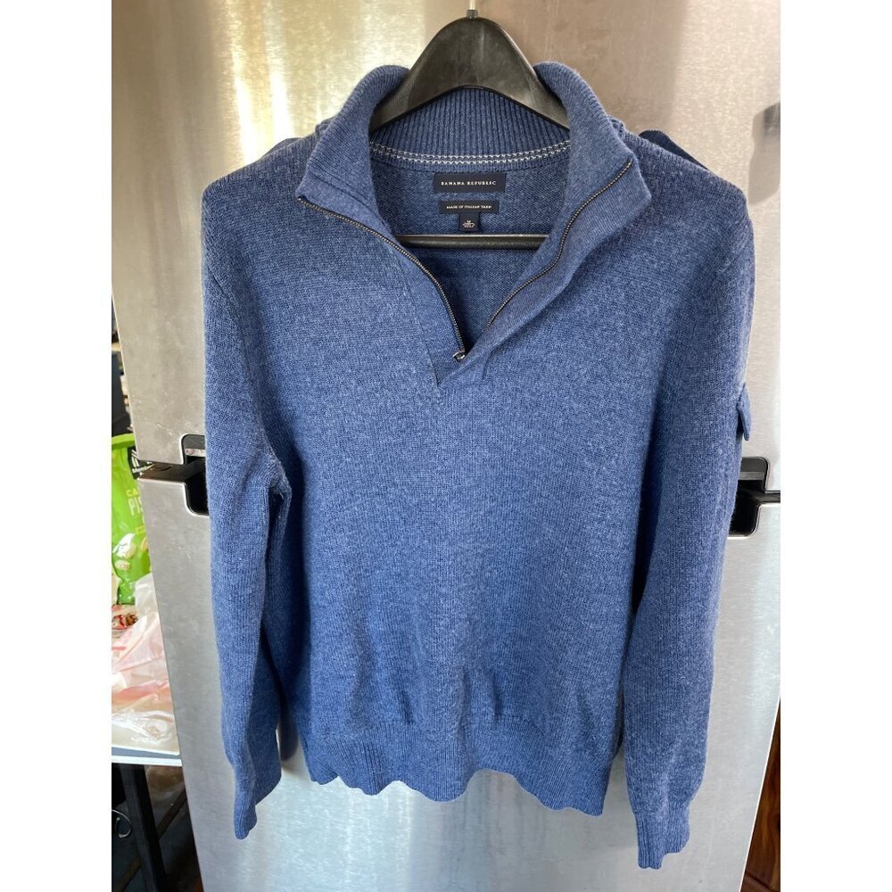BANANA REPUBLLIC 50% ITALIAN WOOL MEN'S SZ M BLUE‎ WITH SNAP DETAIL